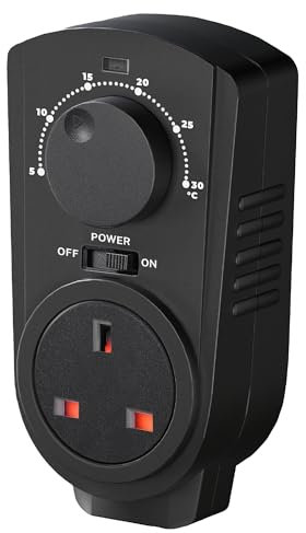 Econohome Adjustable Thermostat Plug - Heating & Cooling Plug In Thermostat Compatible With Wall Mounted Room Heater, Window Air Conditioner, Electric Fan - Universal Plug, Easy To Use Manual Controls