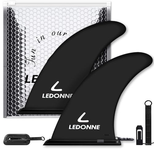 LEDONNE Fin 9 SUP Center Fins 2 Pcs (USD 4.99/1 Pcs) with 1 Extra Pin No-Tool Installation with 1 Retainer- Ensures The Fin Base Remains Intact-9” Fin for Paddle Board Fin, Black