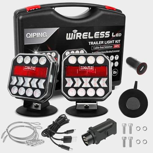 Qiping Magnetische kabellose LED Rückleuchten Anhänger 12V/24V, Wiederaufladbare Anhänger Beleuchtung Set mit ECE-Geprüft, Wasserdicht Funk Rücklichter für LKW Traktor Wohnwagen