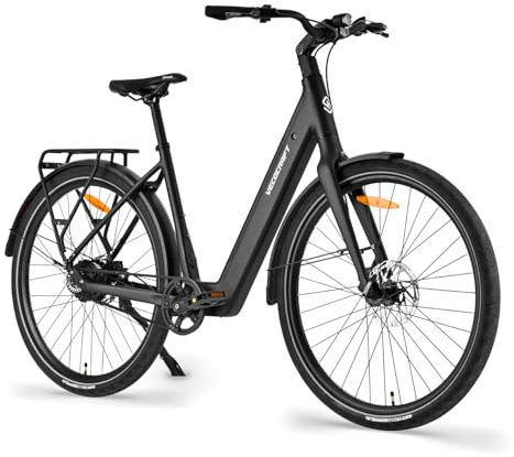 VecoCraft Luna 2.0 Damen Schwarz e Bike 28 Zoll City E-Bike. Electric Bike mit Motor,2 Gang, Riemenantrieb, Tektro Scheibenbremsen| LCD Display Integrated in The stem