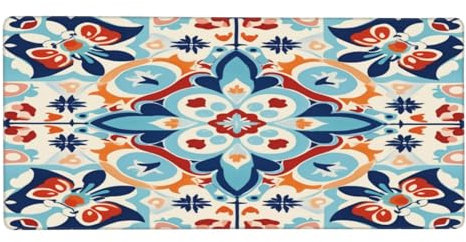 Mexpekil Grand tapis de souris ethnique en céramique mosaïque mandala patchwork antidérapant XL 900 x 400 mm, long tapis de clavier de jeu avec base en caoutchouc pour bureau étendu