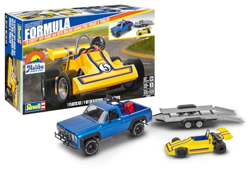 Revell Monogram 14581 – '78 Chevy 4 x 4 pickup med Go-Kart skala 1:25 – obyggd/omålad plastmodellsats