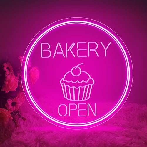 Bakery Open Neonschild dimmbare LED-Leuchtschilder für Kuchen und Brot für die Wanddekoration im Geschäft Neonlichter zum Backen von Lebensmitteln Willkommens Schild für Küche Snackbar Dessertladen
