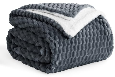 Aisbo Sherpa Fleece Throw Blanket Grey - Thick Warm Fluffy Blanket Double Size for Winter, 3D Textured Soft Cozy Twin Throw for Sofa Bed Armchairs, 150x200cm