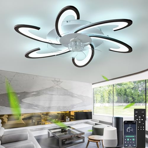 Cucummn Silenzioso Led Ventilatore Da Soffitto Con Luce Dimmerabile Compatibile con Alexa Lampadario Ventilatore 6 Velocita Timer Plafoniera Con Ventilatore Soggiorno Camera Da Letto Bianco