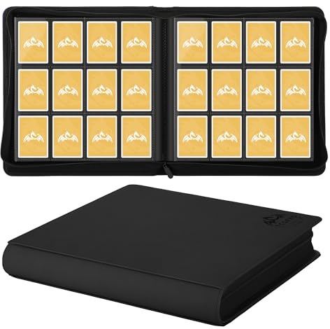 TCGPRO Album per carte da collezione, 12 scomparti per un massimo di 720, rilegatura con cerniera laterale per dimensioni standard, album per carte collezionabili, carte sportive, TCG, ecc. Nero