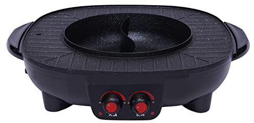 KANBCNG 2-in-1 Elektrischer Griller Heisser Topf 3L Shabu Shabu Heisser Topf mit Grill Antihaft-Beschichtung Integrierte Formgebung Grill-Hot-Pot Campingkocher Elektro Kochtopf