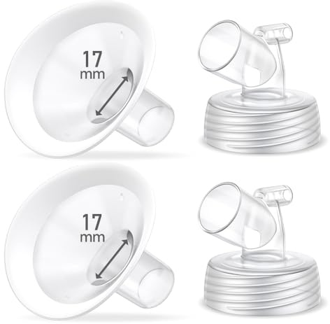 2 Packs 17mm Flange Set, Updated Soft Rim Shield and Wide Mouth Base Connector Pump Parts for Spectra S2 Spectra S1 9 Plus Breastpumps Accessories, 106 Degree Wider Opening Angel