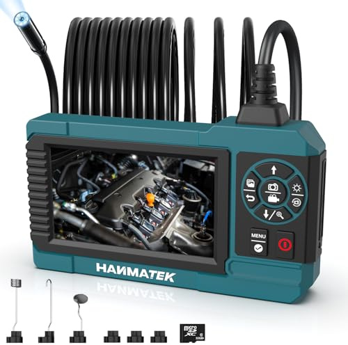 HANMATEK Videoscopio Endoscopio Industriale 1080P, Kit Completo con Registrazione Video e SD 32GB, Telecamera Ispezione 4.3 per Ispezione Tubi Auto Motore, Impermeabile IP67, Cavo 5M - IE02