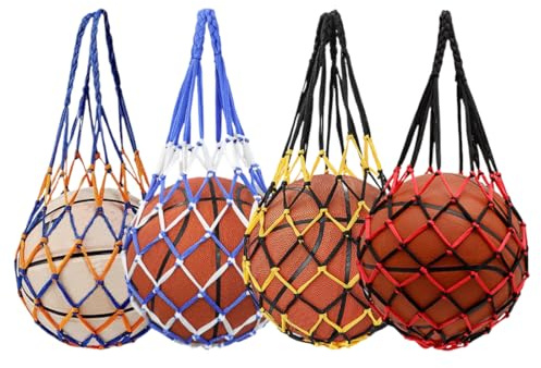 ZOWEXIQ 4 PCS Rete per palloni da calcio, Borsa a Rete Sportiva Pallone, Sacchi a Rete per Pallon, Rete Pallavolo, pallacanestro, 1 palla, con manici ad alto spessore, Rete Porta Palloni