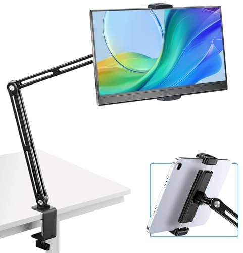 Tablet Stand Holder for ipad,Kindle,Portable Monitor Stand Holder 15.6'' Max,Foldable Tablet Mount Arm for ipad with 360°Rotate Base,Fits for Cell Phone,Kindle,Tabs 12.9'' Max(Not Over 2.65lb)