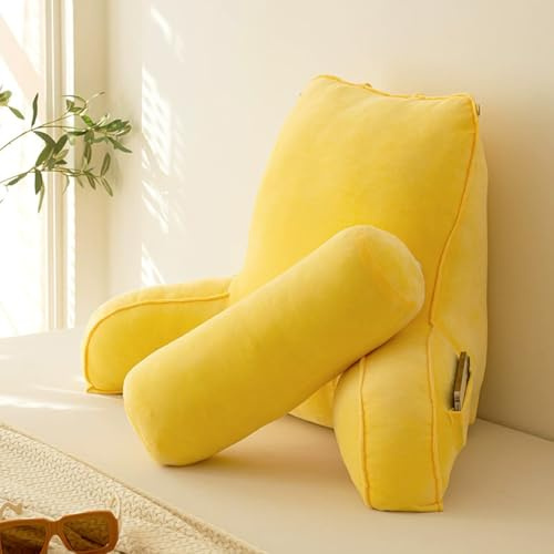 Miaogoo Reading Pillow, Supportive Cuddle Cushion for Bedroom Couch, Super Soft Cosy Bed Rest Pillows with Neck Roll, Higher Support Arm Relaxing Gaming Cushions (Yellow,75x55cm)