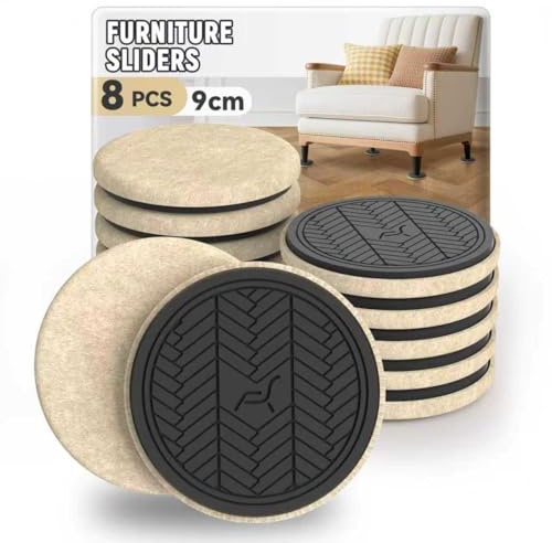 PISAO Felt Furniture Sliders for Hard Floors, Beige 8PCS -9cm (3 ½”)