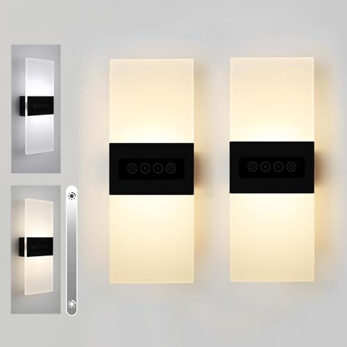 JZCDR 2 Stück Wandleuchte mit Schalter Touch Dimmbar 27cm für Treppenhaus | LED Moderne Wandlampe mit Schalter 3000K/4000K/6000K Schwarz Wandbeleuchtung Innen Schlafzimmer Wohnzimmer