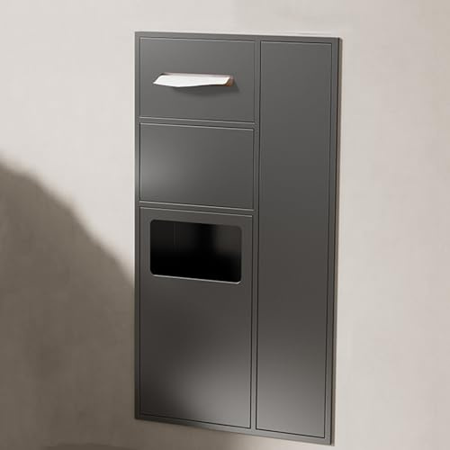 Moderna caja de almacenamiento de ducha de acero inoxidable, impermeable, empotrable, vertical, para artículos de tocador, papelera integrada y soporte para papel higiénico, diseño rectangular