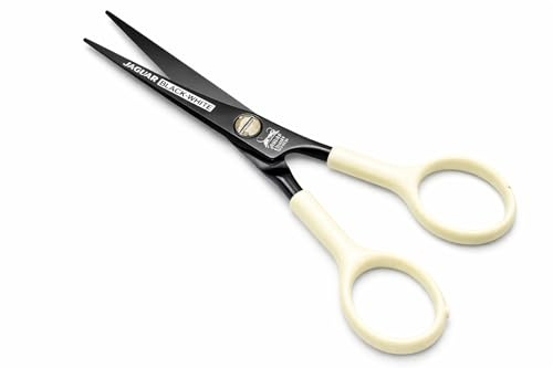 Tijeras de Peluquería Profesional Jaguar Black-White – Premium Hair Cutting Scissors con Anillas Blancas Ergonómicas, Filo Navaja Ultra Afilado, Acero Alemán Duradero – Barber & Stylist