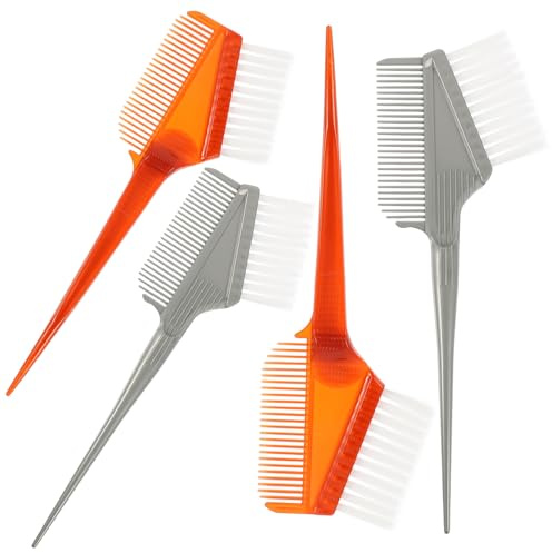 LALADEFIEE Pinceaux de Teinture Capillaire Multifonctions 4 Pièces Double-face Argenté et Brun Peigne pour Salon de Coiffure Professionnel Usage Coiffure et Coloration