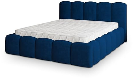 Masseno Polsterbett FALINA K 180x200 cm, Doppelbett, Bettkasten, Stauraum, Lattenrost Und Kopfteil - Blau, Kronos 09