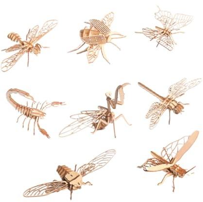 iplusmile Rompecabezas 3D de Madera de 8 Piezas Modelo de Figura de Insectos para Pintar Juguete Educativo para sin Pegamento ni Herramientas Adecuado para Aprendizaje y Manualidades