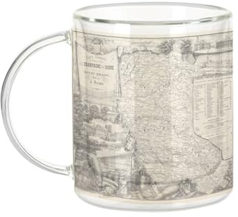 Fabulous Mug Verre Double Paroi - Aisne et Champagne Département Carte Ancienne France Région - Tasse a Cafe et The Isotherme 330ml Effet Suspendu Anti-Brulure Imprime en France