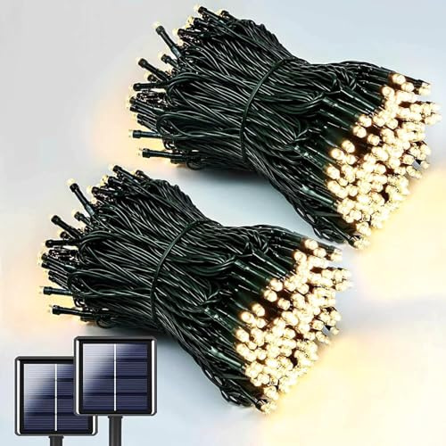Solar Lichterkette Außen 20M 200 LED, Lichterkette Außen Solar Wetterfest, 8 Modi Solar Lichterkette Warmweiß, Lichterkette für Outdoor Garten Party Balkon Hof Hochzeit Weihnachten Deko (2 Stück)