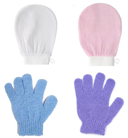 4 Stück Peelinghandschuh, Peeling Handschuhe Körper Set, Effektive Hautreinigung Exfoliating Gloves, Klassisches Design Waschhandschuh körper Ideal für Tägliche Dusche (Mehrfarbig)
