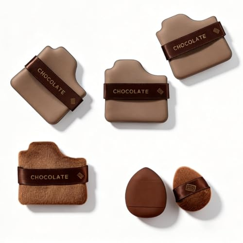 Set de 6 Puffs de Maquillaje, Diseño de Chocolate, borla de polvo reutilizable y lavable ultrasuave, Aplicación Perfecta/Suave y Aterciopelado, Versátil, Compacto, para Polvo Suelto y Base Líquida