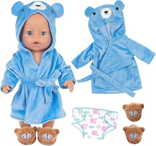 Baby Kleidung für 35-45 cm Babypuppen, Rosa Bärchen Puppenkleidung mit Schlafanzug Unterwäsche Schuhe für 14-18 Zoll Baby Puppen, 43cm Babys Schlafanzug Geburtstagsgeschenke Mädchen (Blaues Bärchen)
