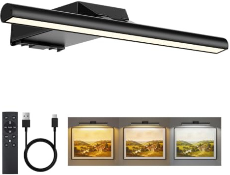 Neymlya Bildbeleuchtung Kabellos, 10000mAh Akku Bilderleuchte 30cm Schwarz | LED Wandleuchte Innen mit Fernbedienung, Dimmbar 3 Farbtemperaturen, 4 Timer, CRI 95+, 300LM super hell Bilderlampe
