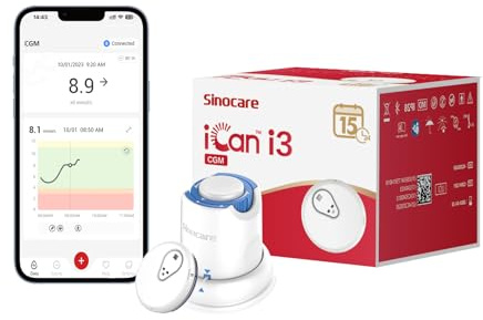 Sinocare iCan i3 CGM, 15-Day Monitoring, with iCan CGM APP | Continuous Glucose Monitoring System, Output Every 3 Minutes, 1 pcs, for UK
