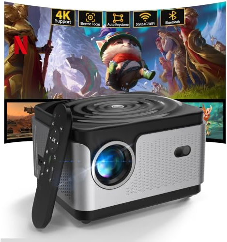 Proyector, Auto Focus/Keystone, 30000 lúmenes 1080P FHD WiFi BT VideoProyector 4K apoyado, Zoom 50%, Miracast para teléfono/PC, Proyector portátil para reuniones, Fiestas y Ocio en casa