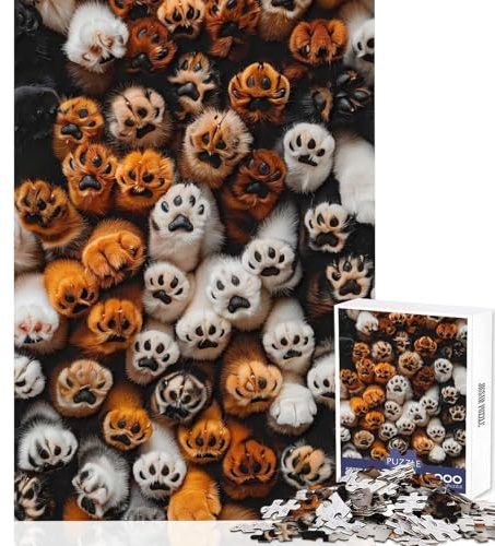 Rompecabezas Furry Paw Pets Gato Perro 1000 Juego para Mejorar la Memoria Conexión Limpia y fluida Actividad grupal Relajante para Interiores (38x26cm)