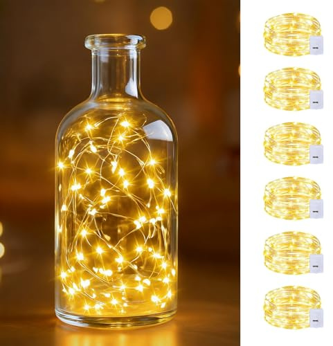 6 Stück LED Lichterkette mit LR44 Batterie, 2M 20 LED 3 Modi Mini Lichterkette Warmweiß, IP43 Wasserdicht Draht Lichterketten für Hochzeit, Party, Flaschenlicht, Weihnachtsdeko & DIY