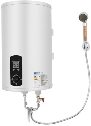 Scaldabagno elettrico a parete verticale da 30 l, con indicatore digitale della temperatura, regolabile da 25 a 75 °C, per bagno, cucina, camper, incl. doccia e rubinetto