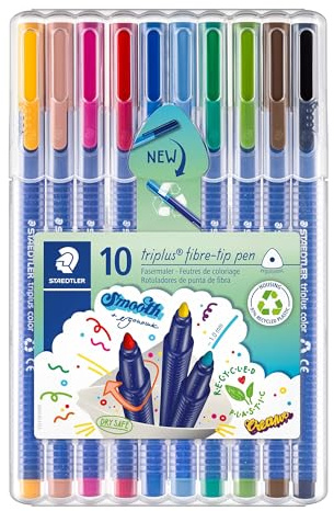 Staedtler Filzstifte triplus color, dreikant, Set mit 10 brillanten Farben, hohe Qualität Made in Germany, CE - kindgerecht DIN EN-71, stabile, eindrucksichere Spitze, Linienbreite ca. 1 mm, 323 SB10