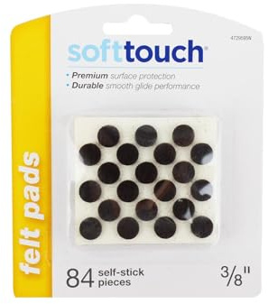 SoftTouch 3/8 Round Mini Self-Stick Furniture Slider Felt Pads for Hard Surfaces, Noise-Reducing Adhesive Furniture Moving Pads for Beds, Sofas, Dressers, 84-Count, Brown
