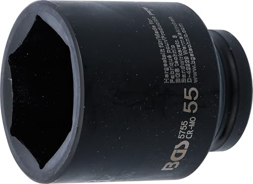 BGS 5755 | Kraft-Steckschlüssel-Einsatz Sechskant, tief | SW 55 mm | Antrieb Innenvierkant 20 mm (3/4) | Länge 100 mm | Chrom-Molybdän-Stahl | phosphatiert | Hand- und Schlagschrauberbetrieb