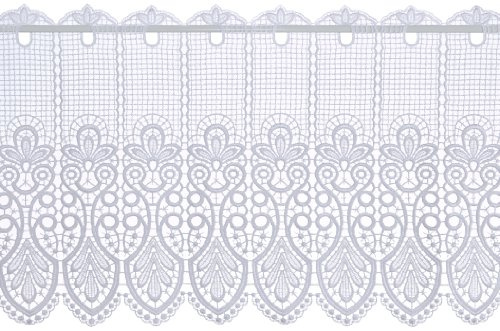 Plauener Spitze - Gardine, Scheibengardine für Stangendurchzug Oben, hochwertige Stickerei, Höhe 41 cm, Breite 96 cm, Farbe Weiß