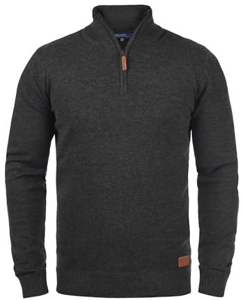 BLEND Robin Maglione Pullover Troyer da Uomo con Collo Alto Stampa, Taglia:M, Colore:Charcoal (70818)