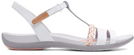 Clarks kvinnors tealite grace T-spangen sandaler, White Weiß White Leather - 3.5 UK