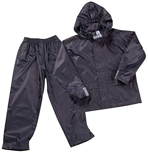 Metzuyan Kids Childrens Waterproof Suit Jacket & Trousers Raincoat Outdoor Set Black Navy Age 3-10