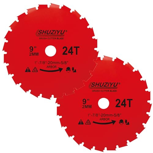 SHUZIYU, 225x2.0mm-24T, Lame de Débroussailleuse, Ensemble 2 Pièce, Arbre 25.4mm, Avec Adaptateur de Rondelle de 22.23-20-15.88mm
