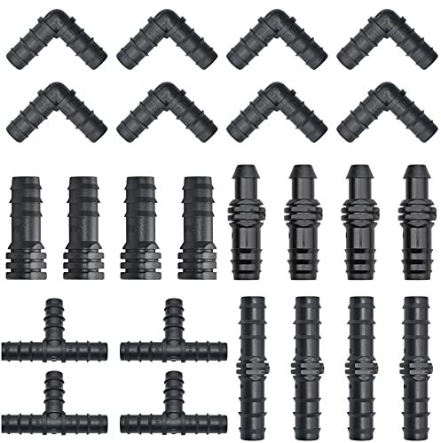 Kalolary Kit Accesorios Riego Goteo 100 Piezas, Conectores Juntas Riego Goteo Tubos 16 PE, Incluyen 20 Tees, 20 Codos, 20 Acoplamientos, 20 Tapones Extremo, 20 Púas Rectas, Suministros Jardín Césped