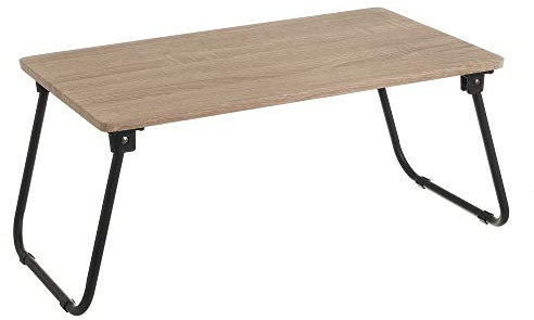 Bandeja de cama plegable de metal y MDF negra y beige de 60x33x26 cm - LOLAhome