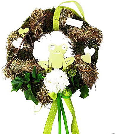 CREAFLOR HOME Türkranz Dekokranz Frosch grün weiß D. 35cm