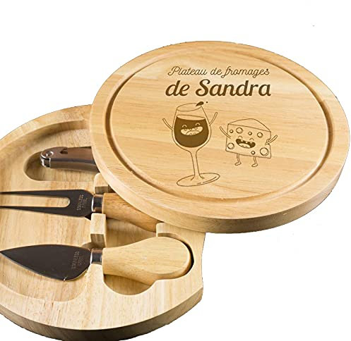 Cadeau personnalisé : Plateau de fromages gravé de Motifs rigolos et du Texte Que Vous Souhaitez