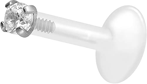 PIERCINGLINE PTFE Labret mit Innengewinde | Titan AUFSATZ KRISTALL | Piercing Lippe Nase Ohr Helix | Farb & Größenauswahl