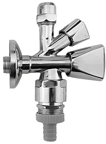 Kombi Eckventil 1/2 Zoll AG Wandanschluss selbstdichtend Rückflussverhinderer mit Rohrbelüfter, Abgänge: oben 3/8 Zoll Mutter + AG für Flex Schlauch, unten Tülle AußenØ 14mm 1/2 Zoll
