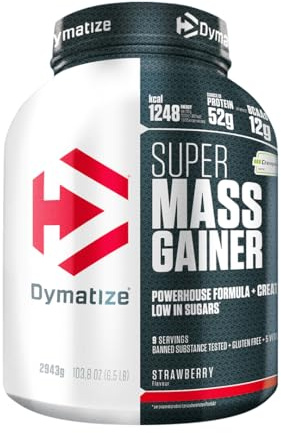 Dymatize Super Mass Gainer Strawberry 2943g - Weight-Gainer Powder + Carbohydrates, BCAAs and Casein