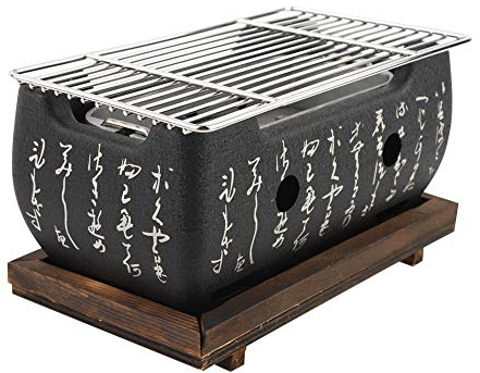 Parrilla de Barbacoa de Estilo Japonés, 24x12.5x11.5cm Parrilla Portátil Estufa de Barbacoa Rectangular Estufa de Carbón para Alimentos con Malla de Alambre y Base de Madera para Acampar Picnics